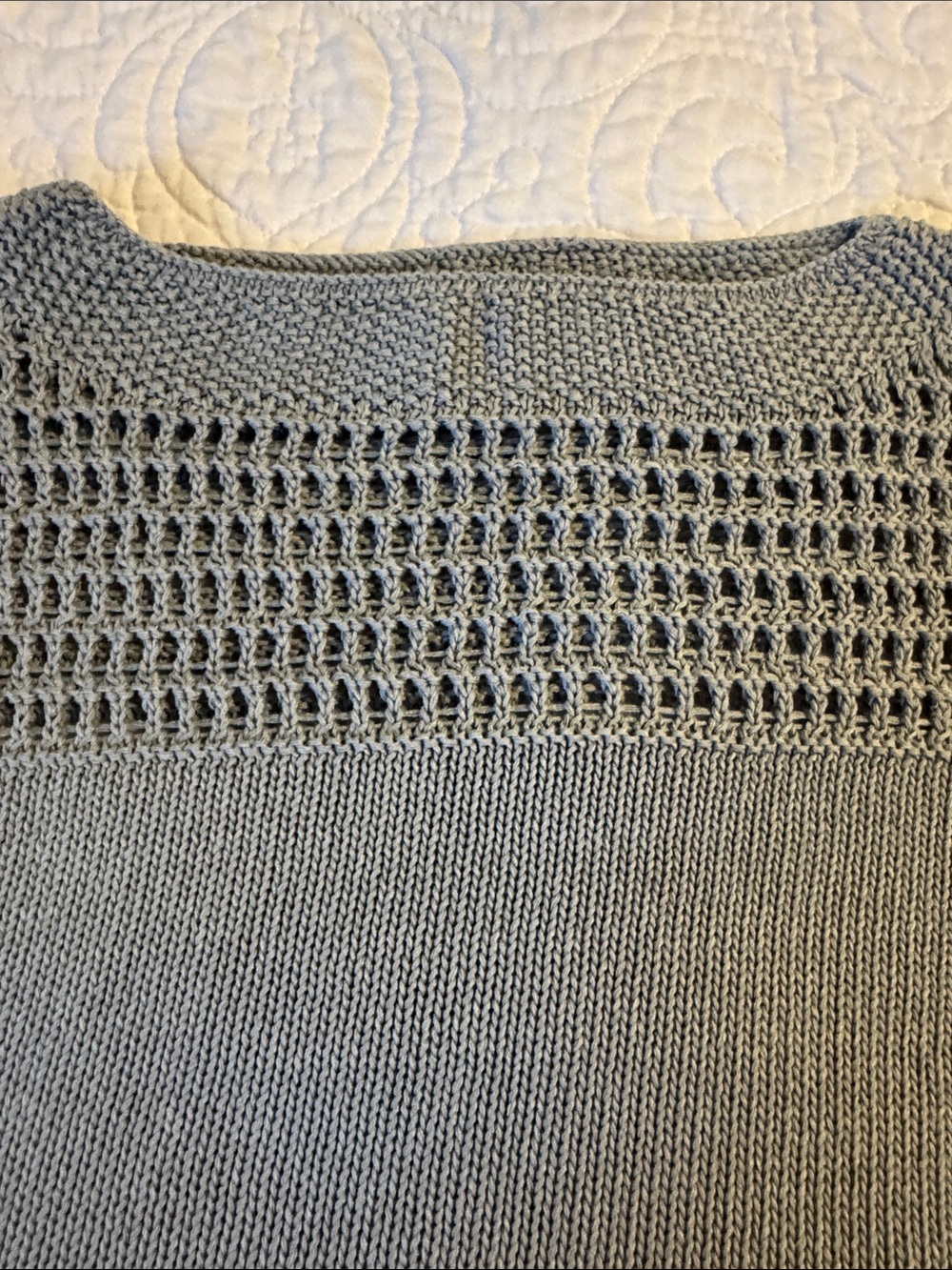 Max Studio Light Gray Open-Knit Yoke Crew Sweater - Picture 3 of 7